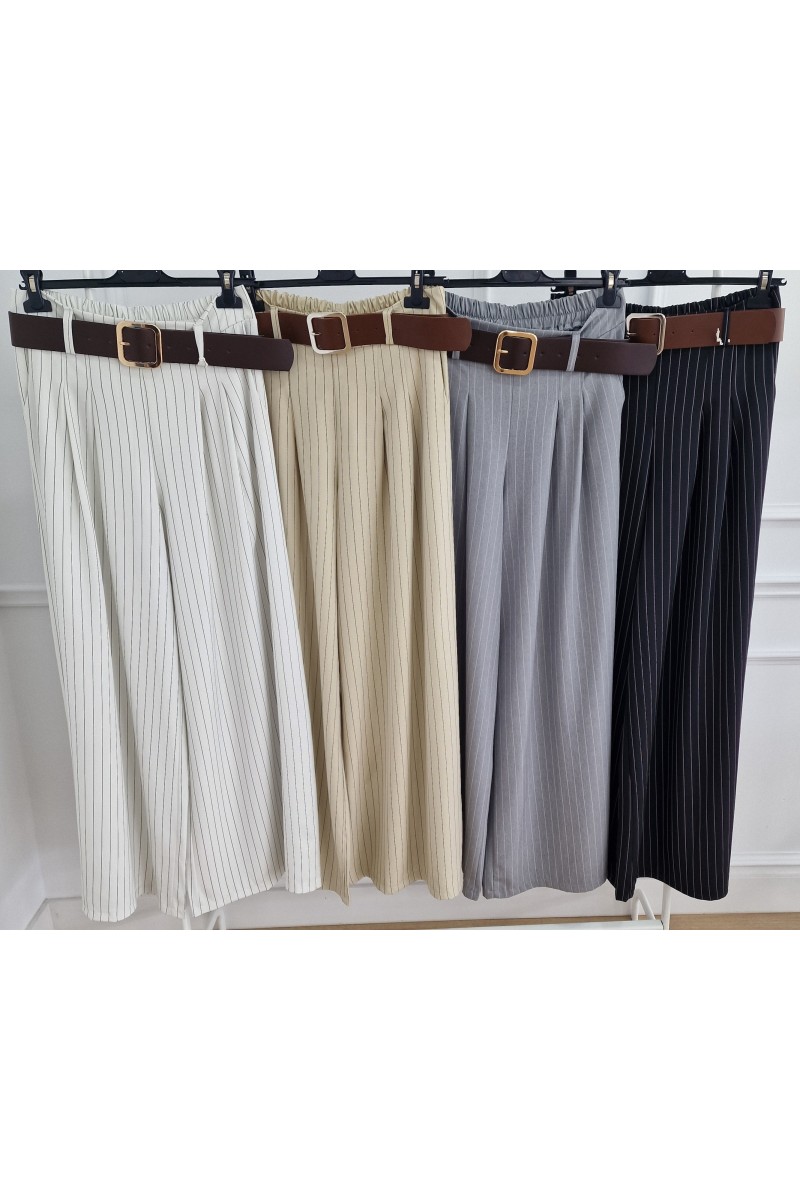 Pantalón pata ancha rayas con cinturón